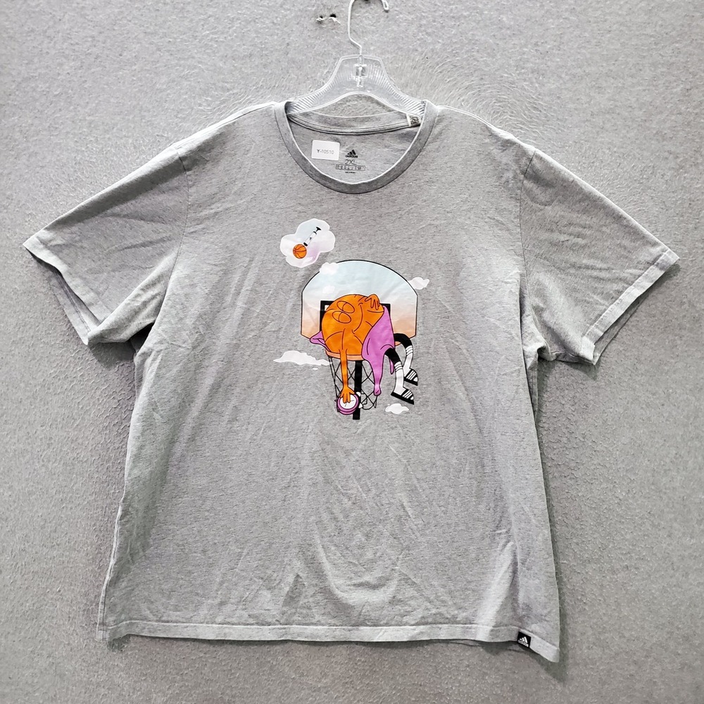 Adidas Men T-Shirt 2XL Gray Basketball Hoop Slept On Graphic Short Sleeve TEe
